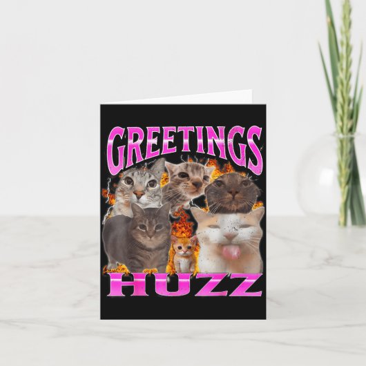 Greetings Huzz Funny Cat Meme Bootleg Graphic Men  Kaart (Voorkant)