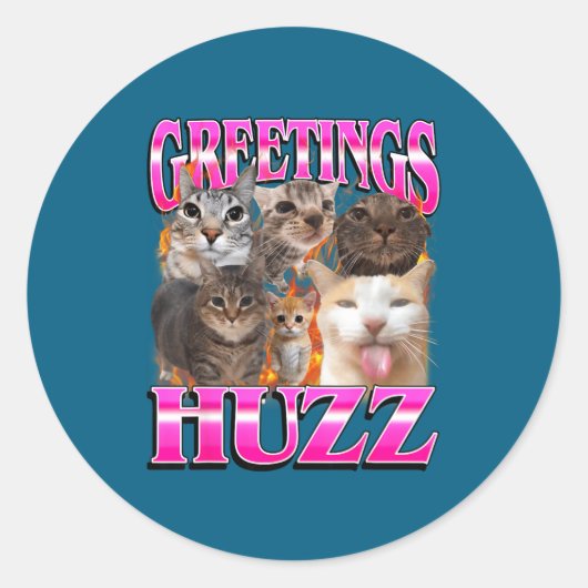 Greetings Huzz Funny Cat Meme Bootleg Graphic Men  Ronde Sticker (Voorkant)