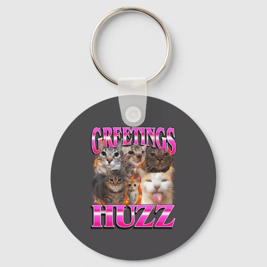 Greetings Huzz Funny Cat Meme Bootleg Graphic Men  Sleutelhanger (Voorkant)