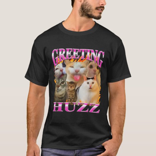 Greetings Huzz Funny Cat Meme Bootleg Graphic Men T-shirt (Voorkant)