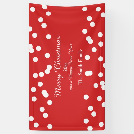 Greetings met rode en witte Confetti Spandoek (Verticaal)