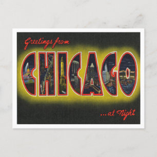 Greetings of Chicago at Night, Illinois Briefkaart