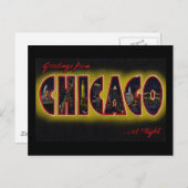 Greetings of Chicago Illinois at Night Briefkaart (Voorkant / Achterkant)
