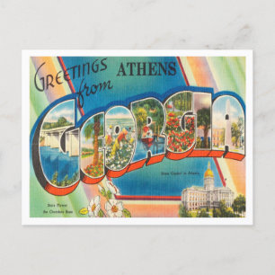 Greetings uit Athene, Georgia Vintage Travel Briefkaart