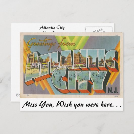 Greetings uit Atlantic City, New Jersey Briefkaart (Voorkant / Achterkant)