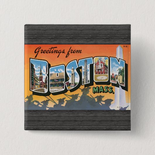 Greetings uit Boston Mass.  Vierkante Button 5,1 Cm (Voorkant)