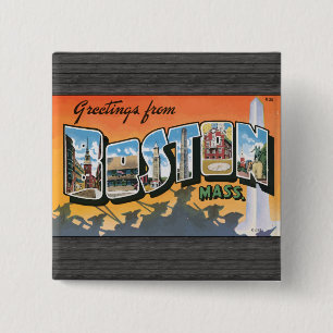 Greetings uit Boston Mass. Vierkante Button 5,1 Cm