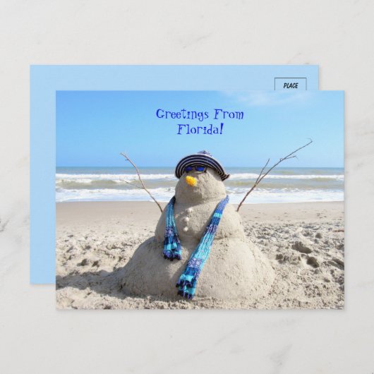 Greetings uit Florida Beach Snowman Briefkaart (Voorkant / Achterkant)
