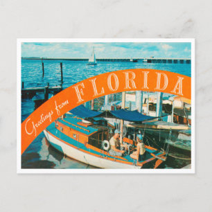 Greetings uit Florida Boat Vintage Travel Briefkaart