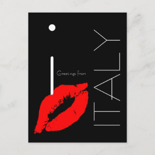 Greetings uit Italië Red Lipstick Kiss Black Briefkaart