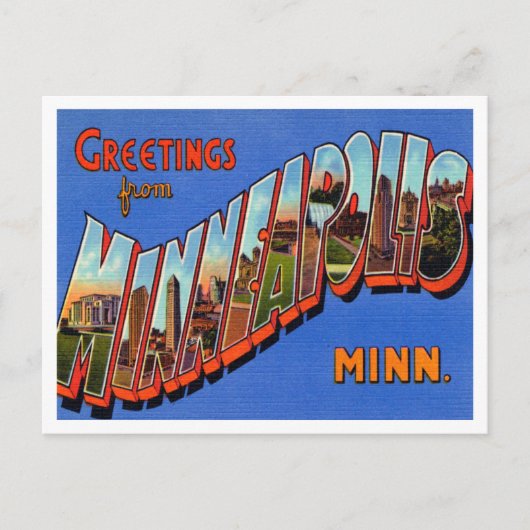 Greetings uit Minneapolis, Minnesota Travel Briefkaart (Voorkant)