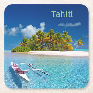 Greetings uit Tahiti Vierkante Kartonnen Onderzetter