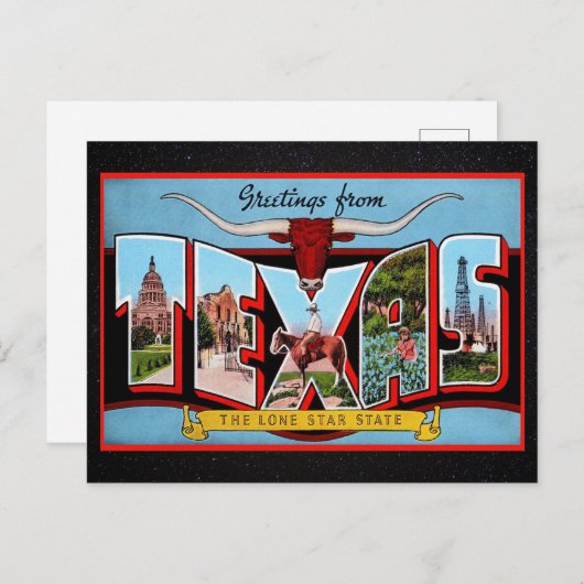 Greetings uit Texas Travel Briefkaart (Voorkant / Achterkant)