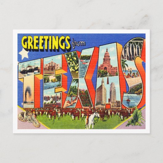 Greetings uit Texas Vintage Travel Briefkaart (Voorkant)