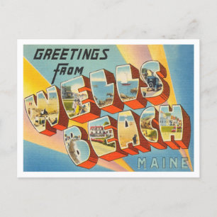 Greetings uit Wells Beach, Maine Vintage Travel Briefkaart