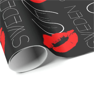 Greetings uit Zweden Red Lipstick Kiss Black Cadeaupapier