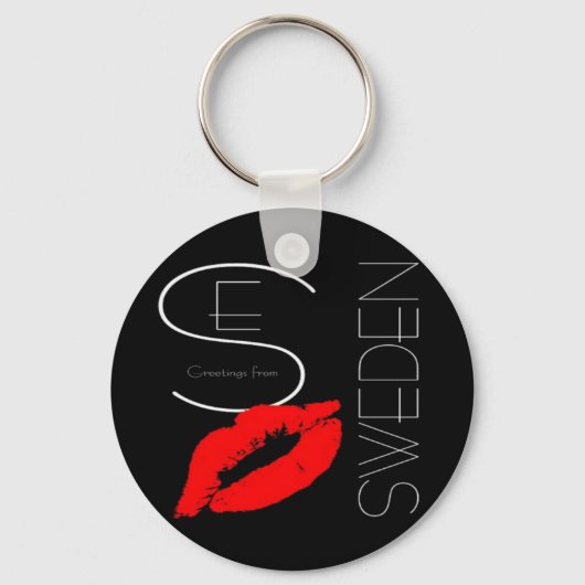 Greetings uit Zweden Red Lipstick Love Kiss Black Sleutelhanger (Voorkant)