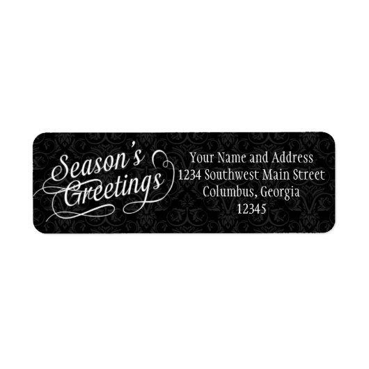 Greetings van Black and White Damask Season Etiket (Voorkant)