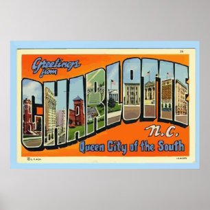 Greetings van Charlotte N.C. , Vintage Poster