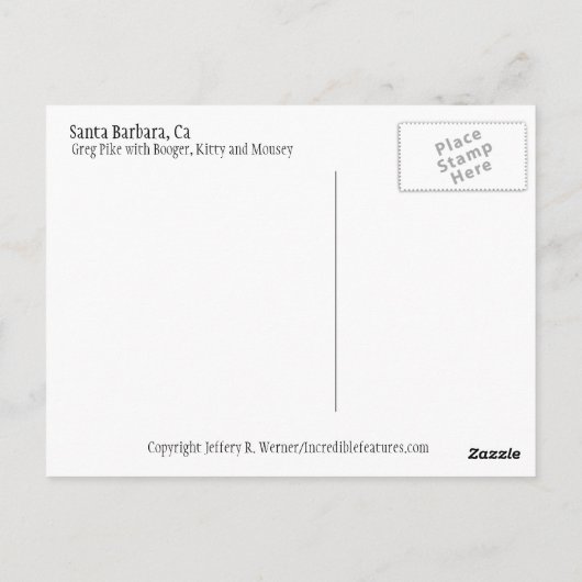 Greg Pike met Booger, Kat en Mousey Briefkaart (Achterkant)