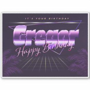 Gregor prénom sticker rétro lilas anniversaire