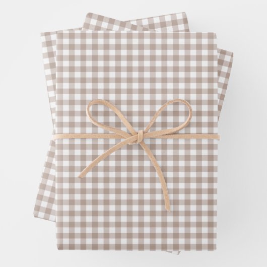 Greige Putty Gray Gingham Check Pattern Inpakpapier Vel (In situ)