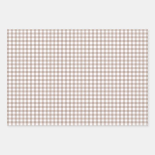Greige Putty Gray Gingham Check Pattern Inpakpapier Vel (Voorkant)