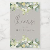 Greige Snowberry+Eucalyptus Bachelorette Mini Wijn Etiket (Enkel label)