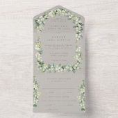 Greige Snowberry + Eucalyptus bruiloft All In One Uitnodiging (Binnen)