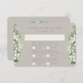Greige Snowberry+Eucalyptus Bruiloft Multi-Event RSVP Kaartje (Voorkant / Achterkant)
