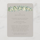 Greige Snowberry + Eucalyptus bruiloft receptie Informatiekaartje (Voorkant)