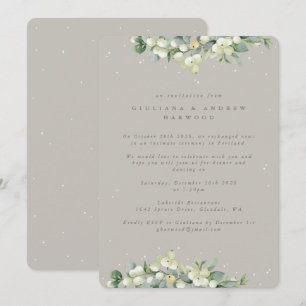 Greige Snowberry + Eucalyptus bruiloft receptie Kaart