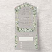 Greige Snowberry+Eucalyptus Trouwreceptie Alleen All In One Uitnodiging (Binnen)