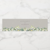 Greige Snowberry + Eucalyptus Winter bruiloft Waterfles Etiket (Enkel label)