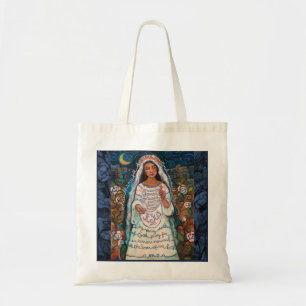 Grêle Mary avec le sac fourre-tout rose à arriè