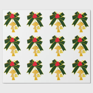 Grelots dorés avec rubans Papier cadeau blanc
