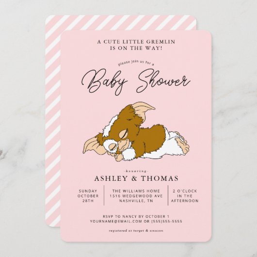 Gremlins | Invitation Baby shower fille Gizmo (Devant / Derrière)