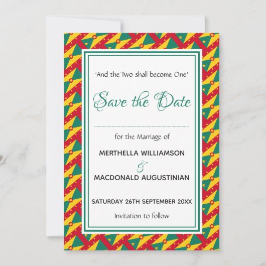 GRENADA FLAG Gepersonaliseerd Schrift Stijlvol Save The Date (Voorkant)