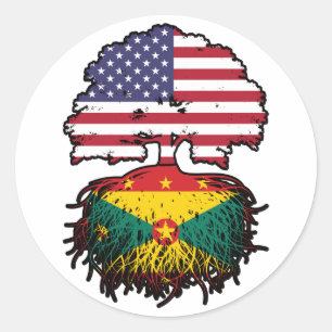 Grenada Grenadian American USA Tree Roots Flag Ronde Sticker