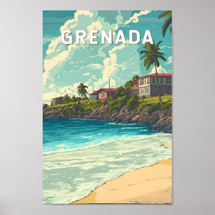 Grenada Illustration Travel Art Vintage Poster