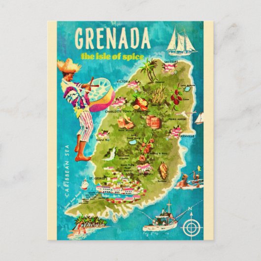 Grenada Island Map Postcard Briefkaart (Voorkant)