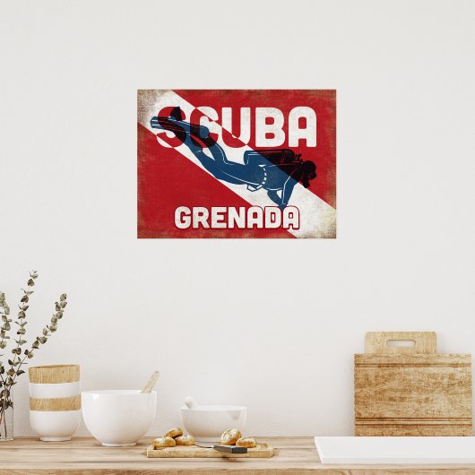Grenada Scuba Diver - Blue Retro Poster (Keuken)