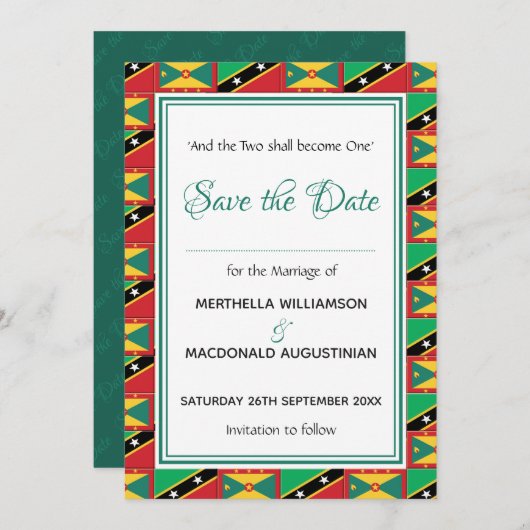 GRENADA ST KITTS Dual Patriottic Custom Scripting Save The Date (Voorkant / Achterkant)