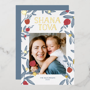Grenade Florals Rosh Hashanah Carte photo Gold
