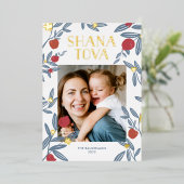 Grenade Florals Rosh Hashanah Carte photo Gold (Debout devant)