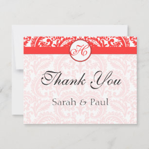 Grenadine Snapdragon Coral Damask Wedding Bedankkaart