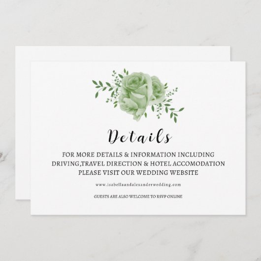 GRENEERY Wedding Details Card Kaart (Voorkant / Achterkant)