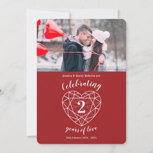 Greniet hart jubileum 2 jaar foto uitnodigingen (Voorkant)