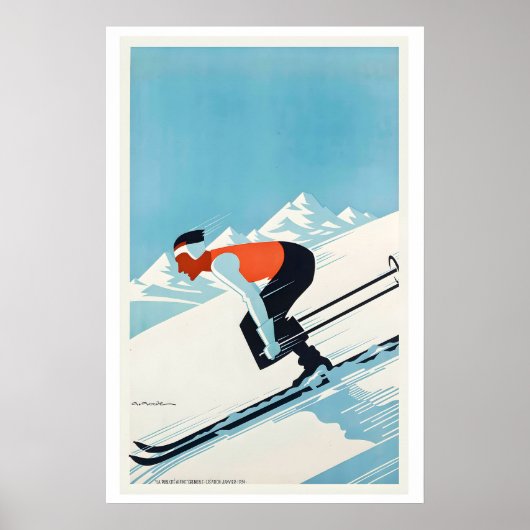 Grenoble France Vintage Ski Poster (Devant)