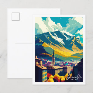 Grenoble Frankrijk vintage reisillustratie Briefkaart